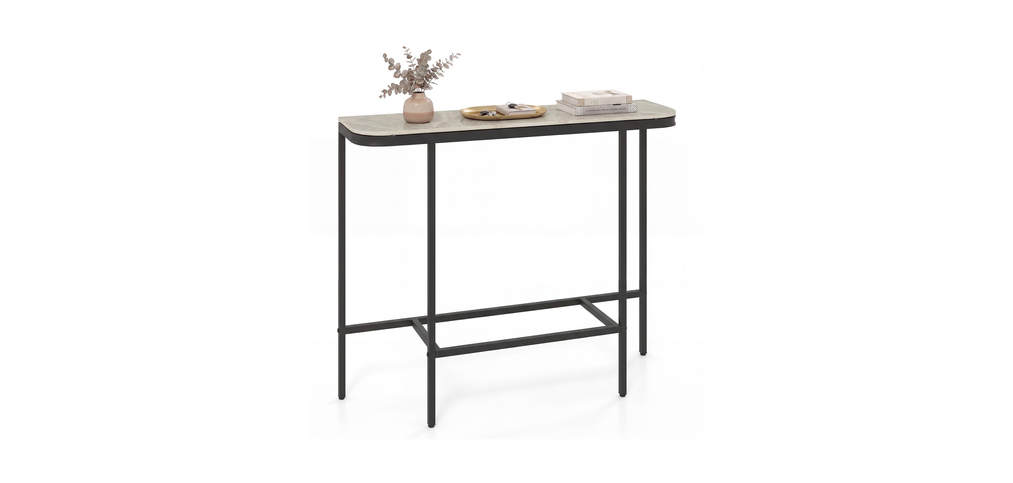 Mecale Console Table 44 Inch Entryway with Faux Marble Tabletop and Heavy Duty Metal Frame