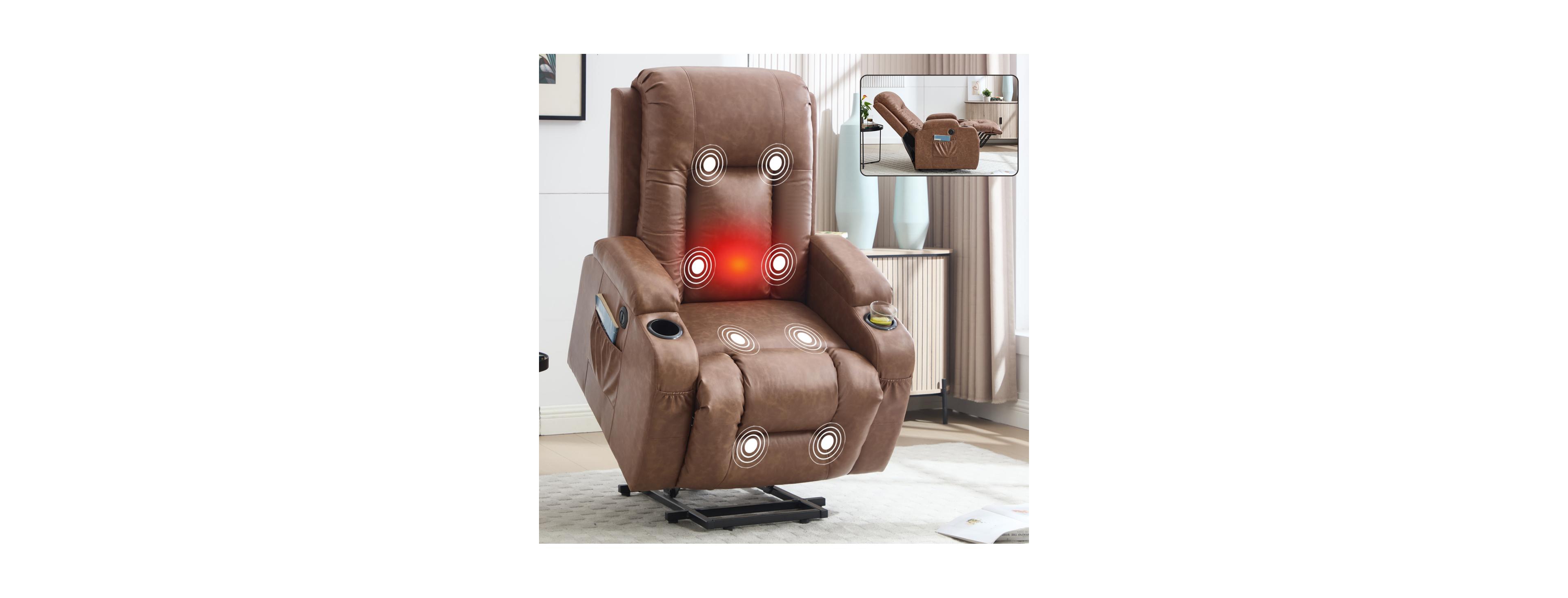 Streamdale Furniture Pu Power Lift Recliner Chair with Massage, Heating, and Cup Holders