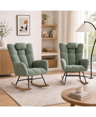 Nursery Rocking Chair 2-Pack Velvet Upholstered Glider Rocker with High Backrest for Living Room
