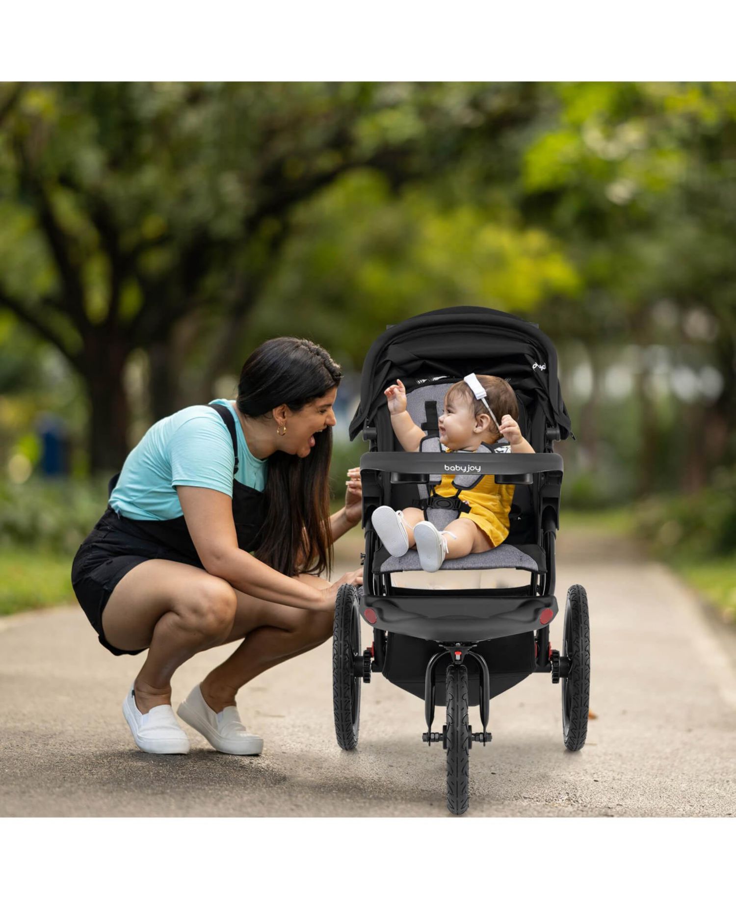Jogging Stroller Foldable Jogger with Adjustable Canopy Detachable Tray Cup