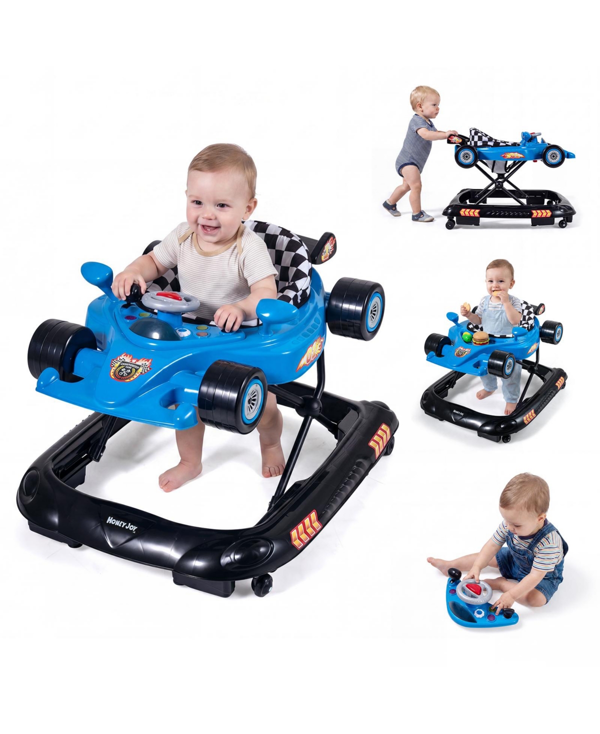 Gymax 4-in-1 Foldable Baby Walker, Adjustable-Height, 4-Mode