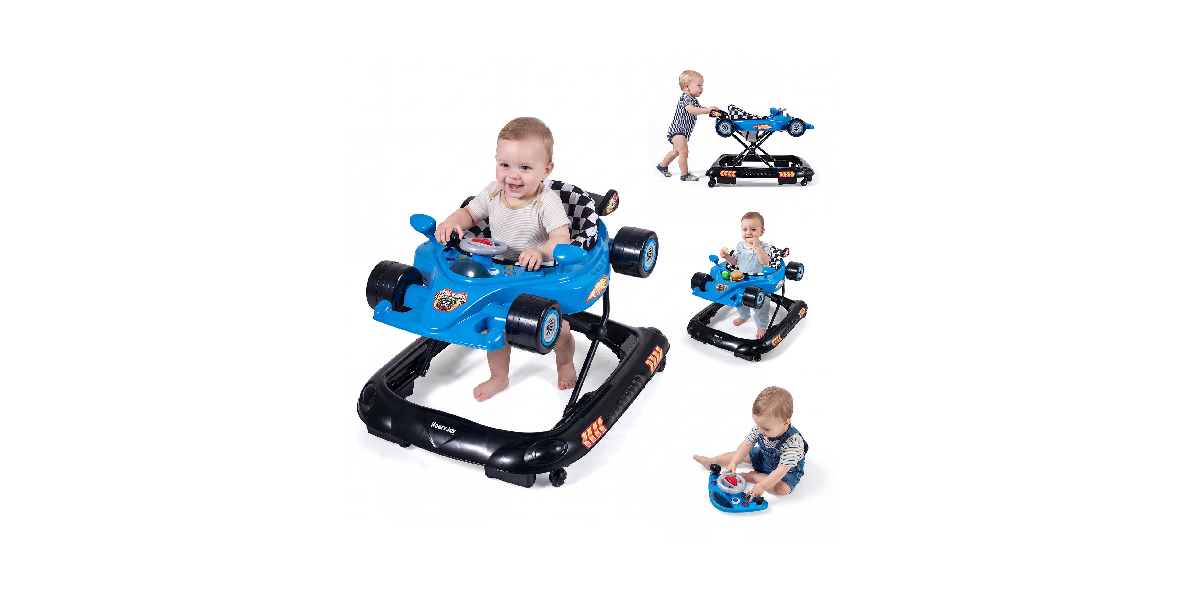 Gymax 4-in-1 Foldable Baby Walker, Adjustable-Height, 4-Mode