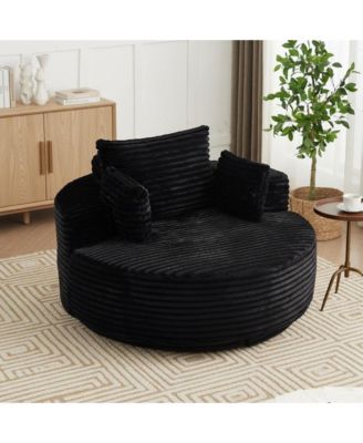 55" Corduroy Fabric Swivel Chair, Modern Round Sleeper Sofa with 360 Degree Rotation, Fluffy Foam Lounge Chair for Living Room