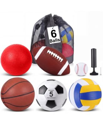 6 Multi Sport Ball Set With Carry Bag And Pump Recess Equipment