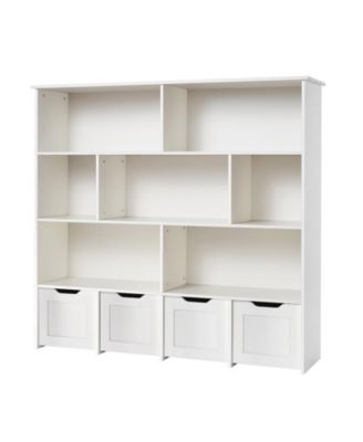 Wooden Kids Toy Storage Organizer with 4 Mobile Drawers and Open Cubbies