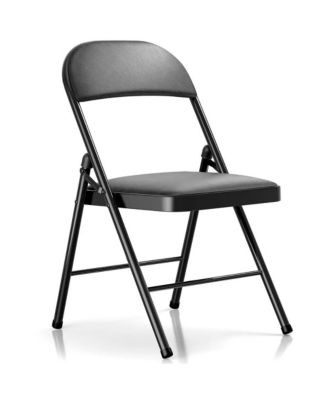Cushioned Faux Leather Padded Folding Chair with 330-Pound Steel Frame Auto-Lock Hinge and Folds-Flat Design for Extra Seating