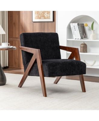 Mid Century Modern Linen Accent Chair with Wood Frame