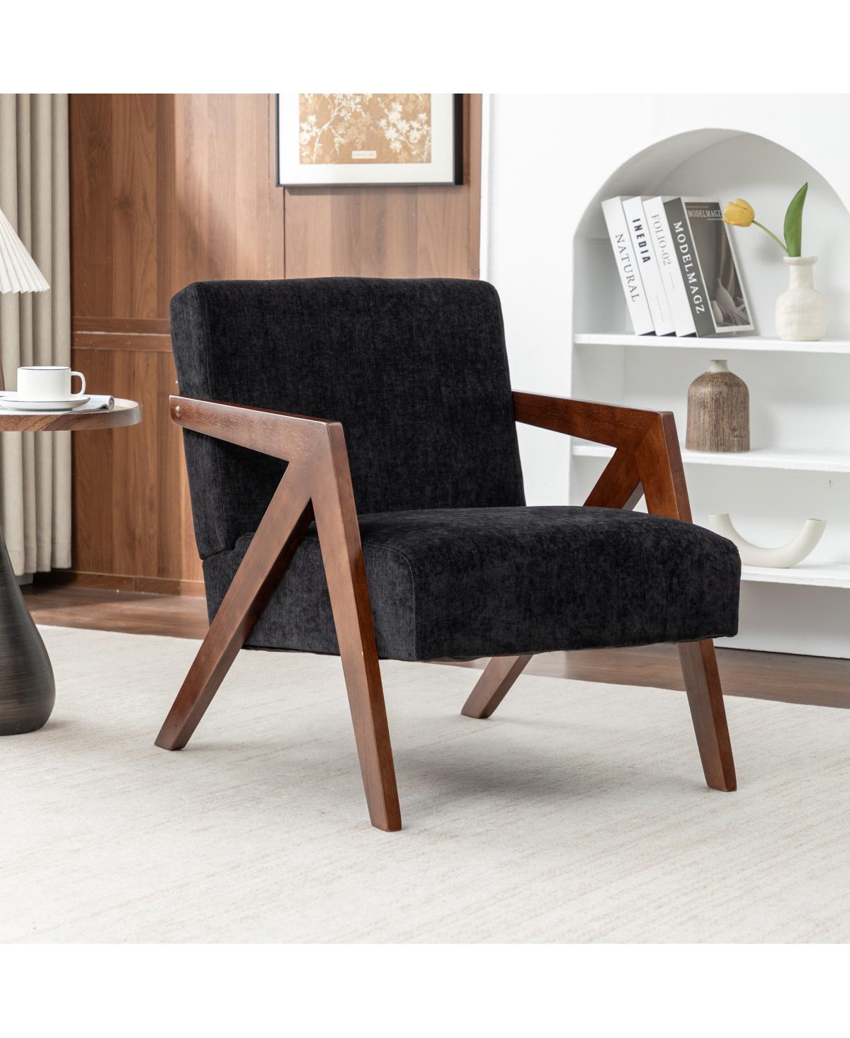Streamdale Furniture Mid Century Modern Linen Accent Chair with Wood Frame - Black