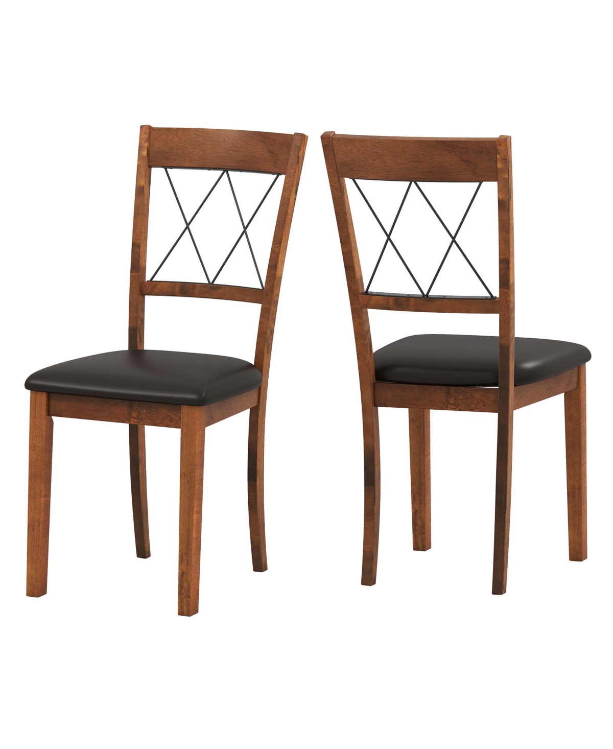 Mecale Dining Chair Set of 2 Fabric Upholstered Kitchen Armless Chairs with Rubber Wood Frame - Walnut