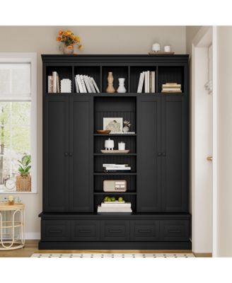 78.7"H Hall Tree with Bench and 5 Storage Cubbies, Modern Entryway Storage Organizer Cabinet