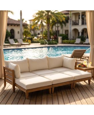 Acacia Wood 6-Piece Outdoor Patio Daybed Sofa Set with Cushions