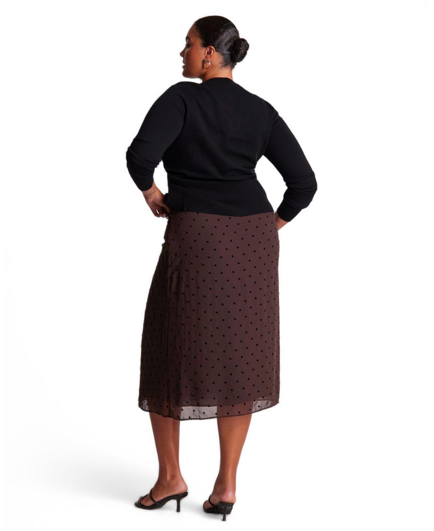 Plus Size Sable Polka-Dot A-Line Midi Skirt