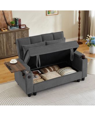 Loveseat with Storage, USB, Cup Holders and Swivel Table