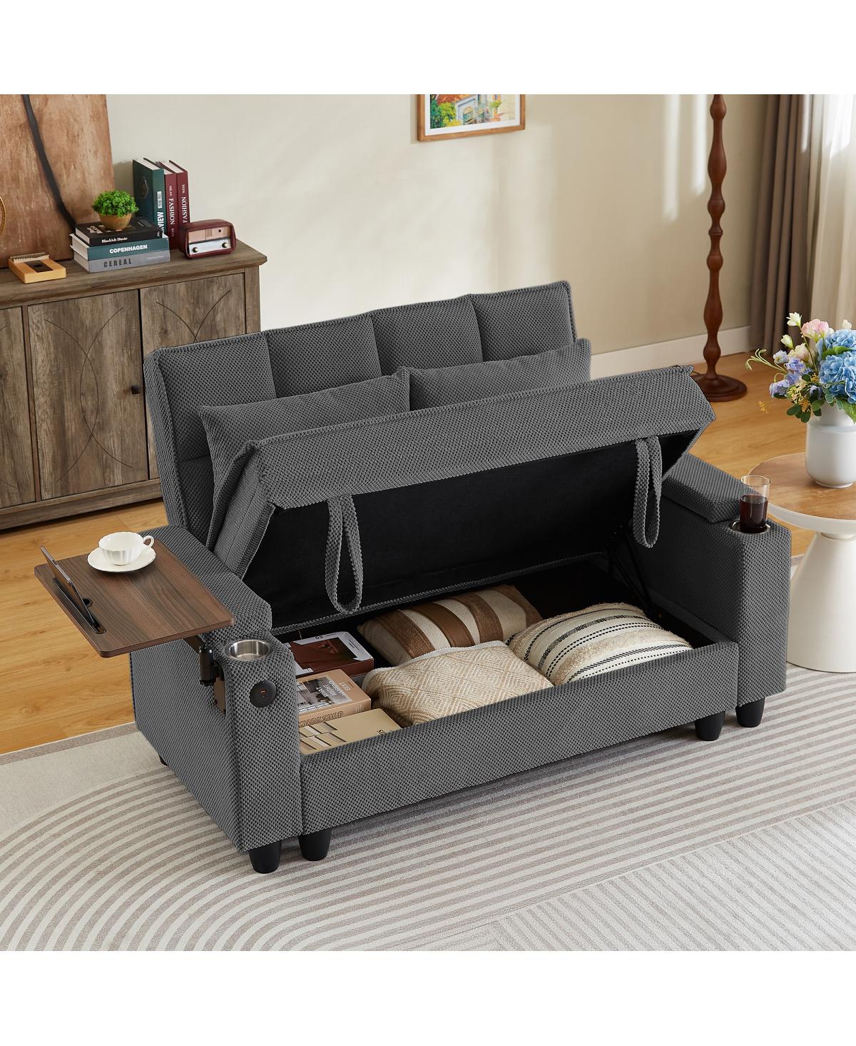 Streamdale Furniture Loveseat with Storage, Usb, Cup Holders and Swivel Table