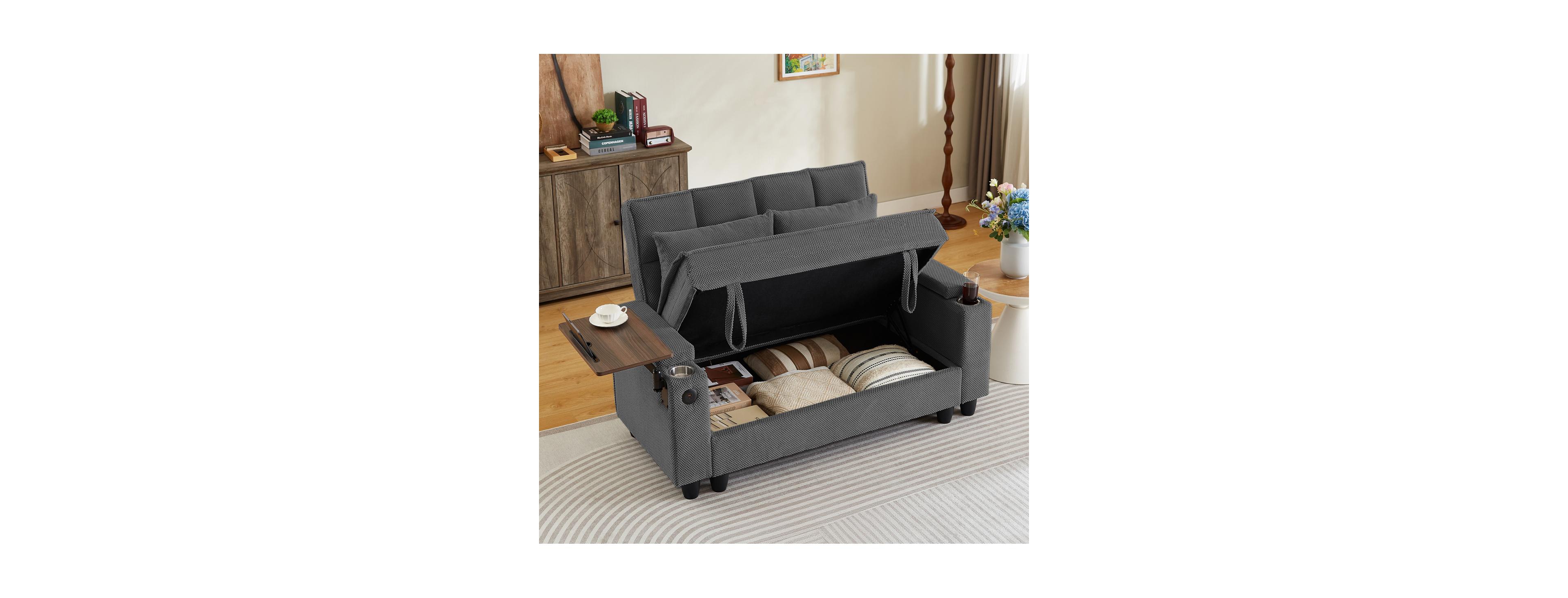 Streamdale Furniture Loveseat with Storage, Usb, Cup Holders and Swivel Table