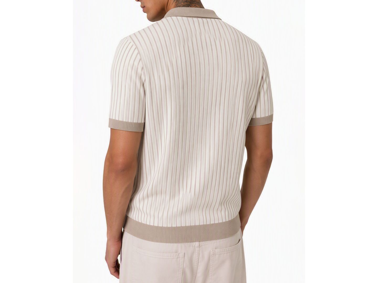 Мужской свитер GUESS Short-Sleeve Carson Stripe, цвет: Соляной белый разноцветный — фото 3