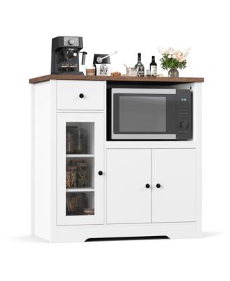 Kitchen Microwave Cabinet with Adjustable Shelves Drawers Single and Double Doors Wooden Sideboard Buffet for Dining or Living Room