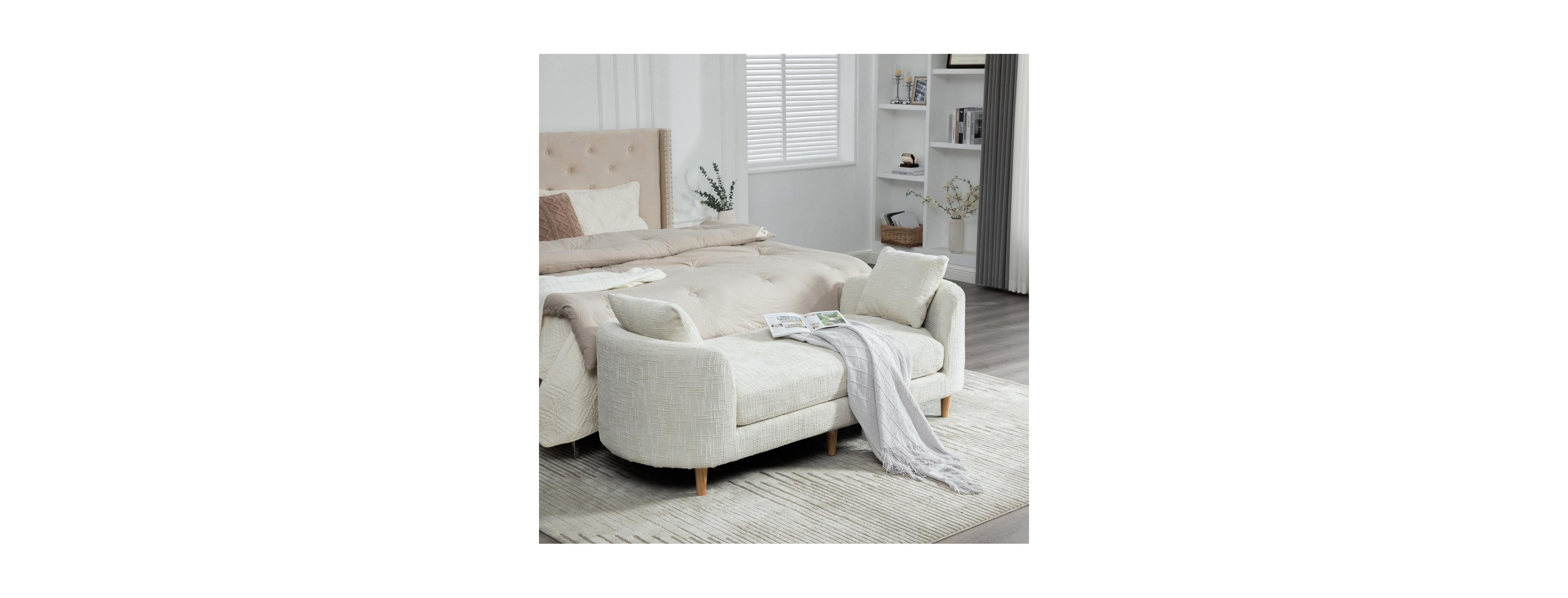 Streamdale Furniture Modern Chenille Upholstered Daybed with Armrests and Bolster Pillows