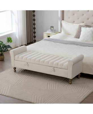 Modern Upholstered Storage Bench with Rolled Armrests