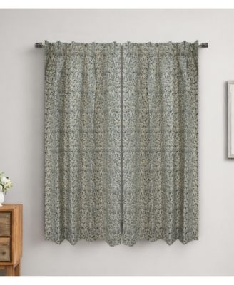 Handcrafted Floral Block Print Pleated  Linen Blend Ring Curtain