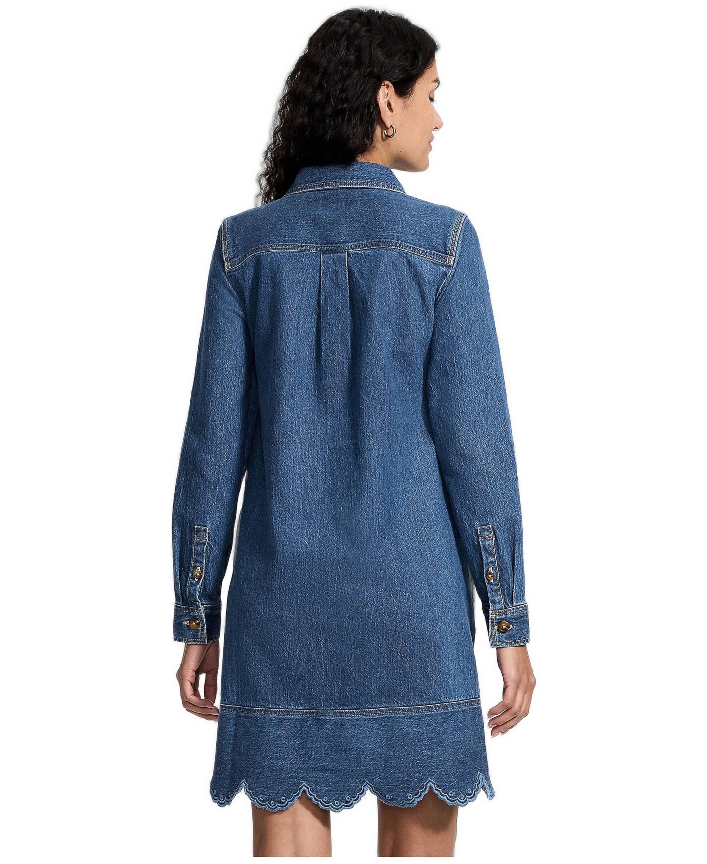 Женское платье Lands' End Soft Denim Eyelet Popover At The Knee, цвет: Синий варёный — фото 2