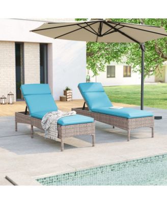 2Pcs Outdoor Lounge Chaise Patio Rattan Chairs Adjustable Inclination Angles Weather-Resistant Frame