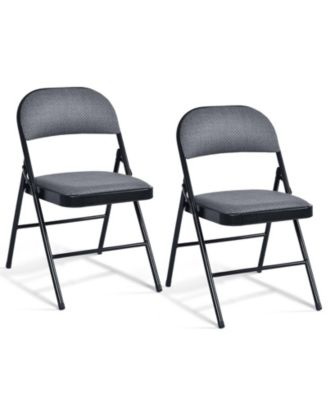 2 Pieces Folding Chair Set with Upholstered Seat and Fabric Covered Backrest