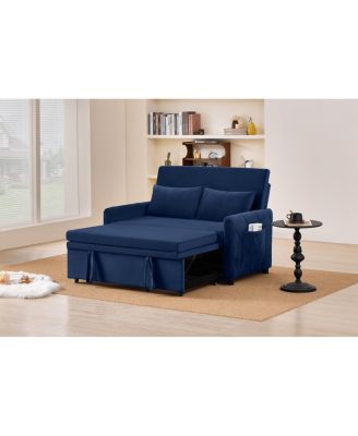 Velvet Convertible Sleeper Sofa Bed with Pull-Out Bed and Adjustable Backrest
