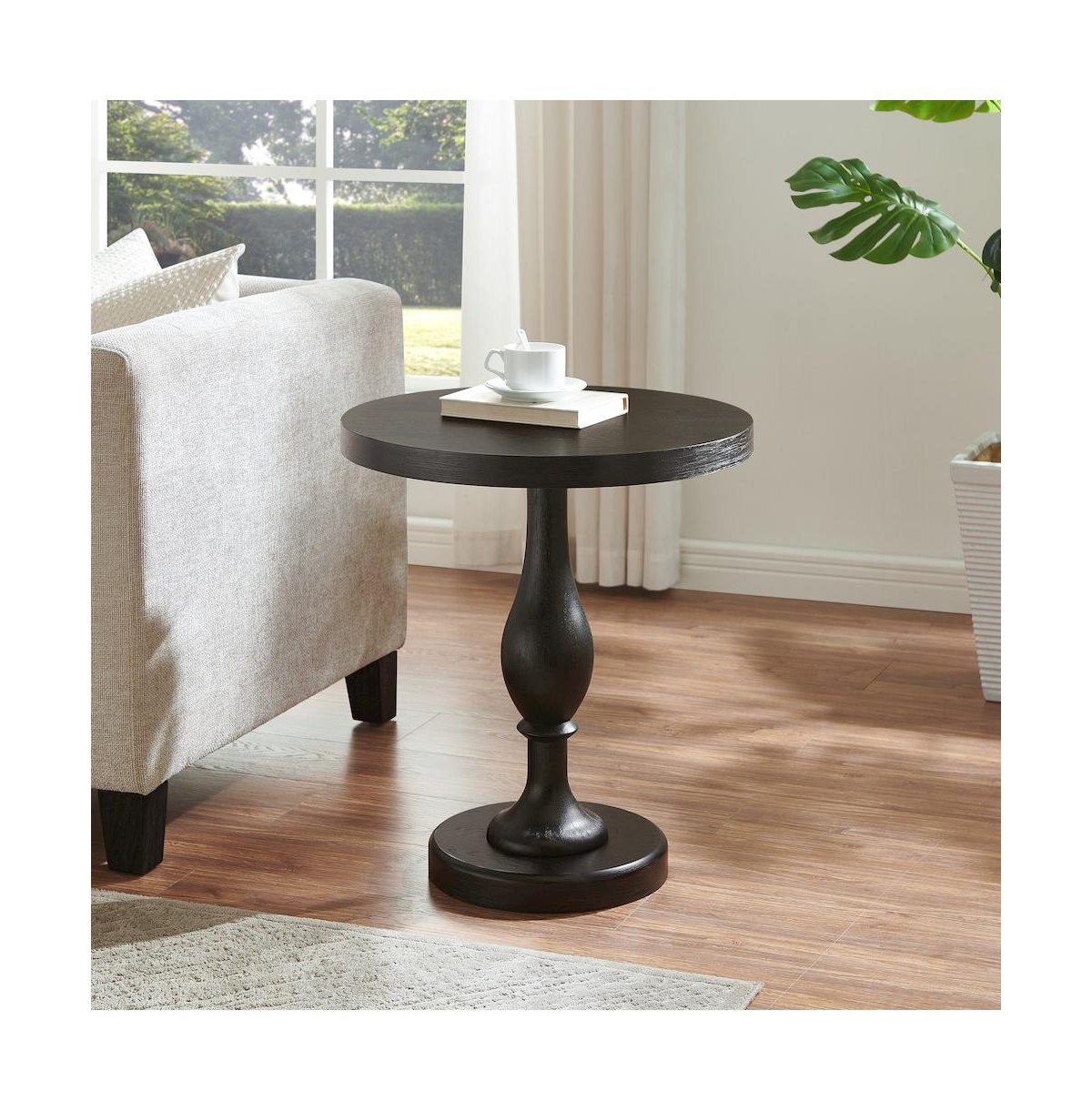 Roundhill Furniture Solmere Round Wood Pedestal End Table - Black