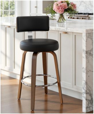 26" Mid-Century Swivel Counter Height Bar Stools, Faux Leather Kitchen Stools