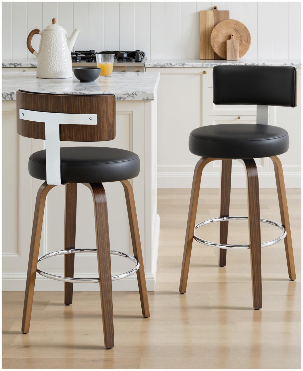 Bekrvio 26" Mid Century Swivel Counter Height Bar Stools