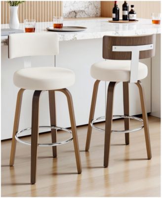 29" Mid-Century Swivel Bar Height Stools, Faux Leather Kitchen Stools