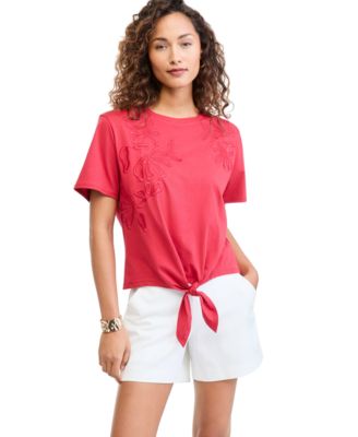 Women's Embroidered Tie-Front T-Shirt