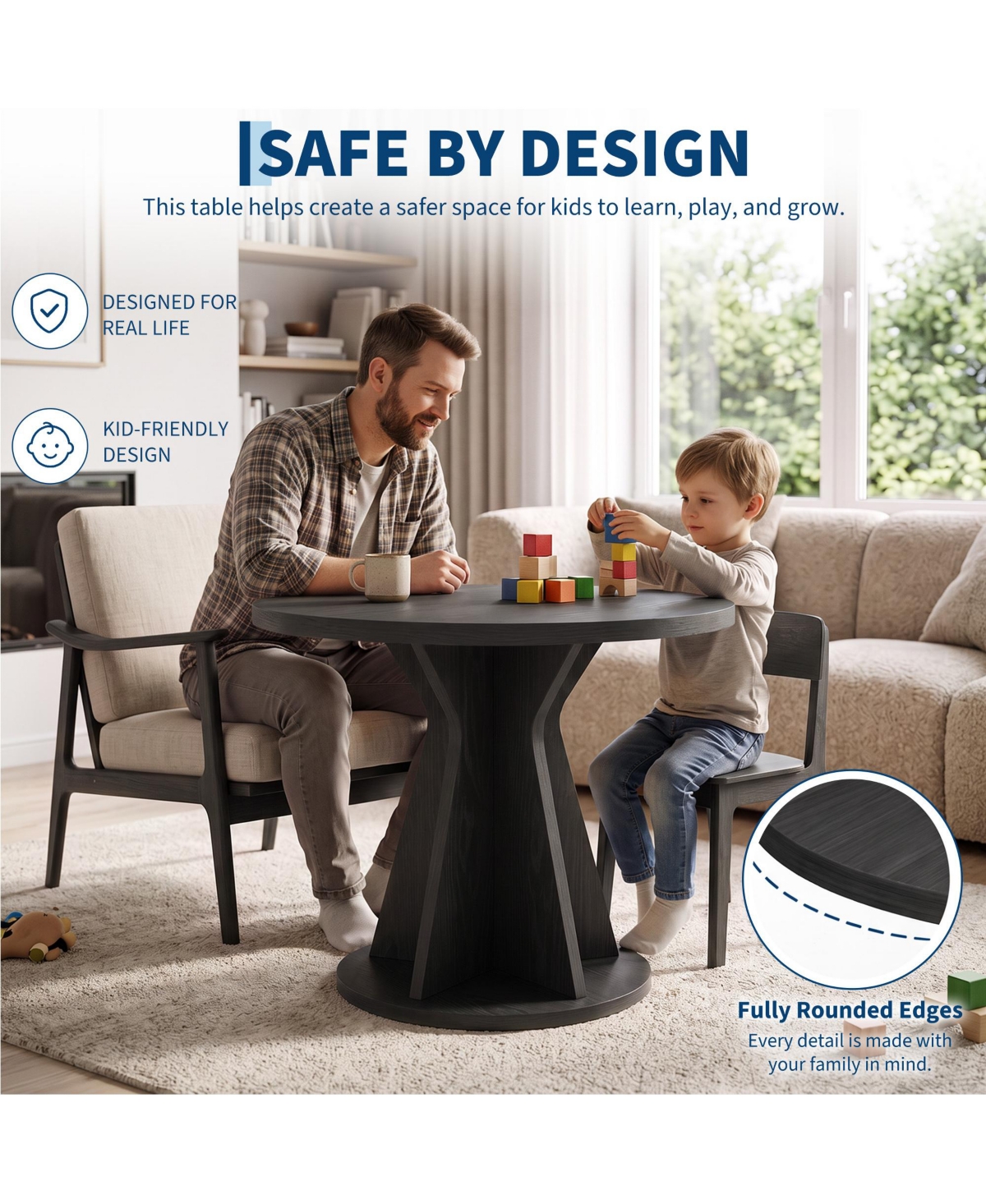 homfan Round Dining Table, Modern Pedestal Kitchen Table with 1.18" Thick Tabletop & Sturdy Base, Seats 4