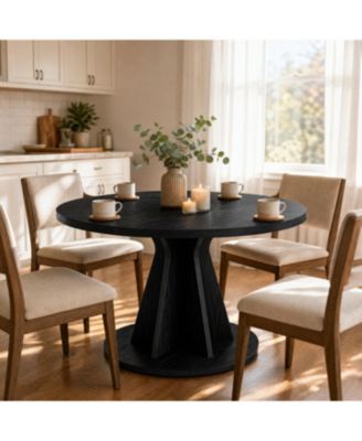Round Dining Table, Modern Pedestal Kitchen Table with 1.18" Thick Tabletop & Sturdy Base, Seats 4, for Dining Room
