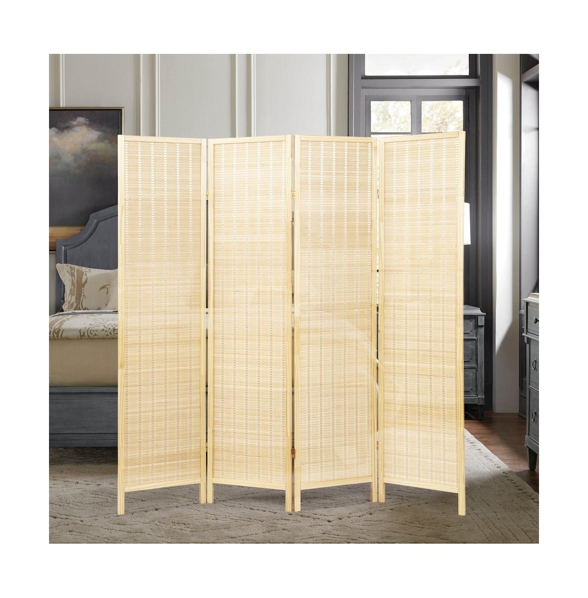 Roundhill Furniture Inkwell 4-Panel Bamboo Room Divider, Folding Screen