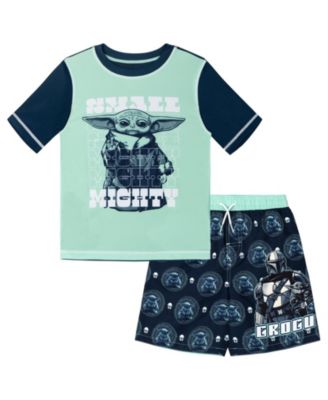 Boys' 4-20 Grogu Short-Sleeve Rash Guard and Swim Trunks, 2-Piece Set