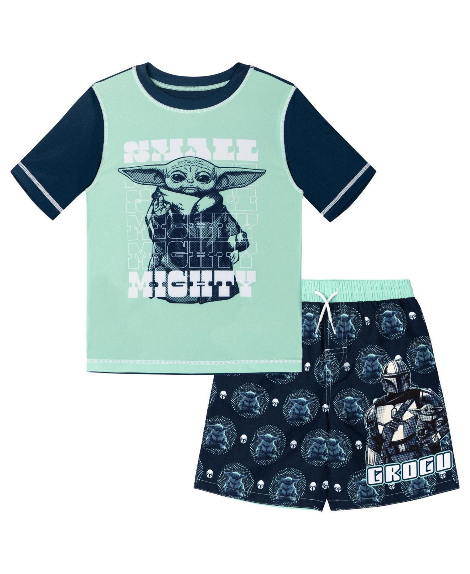 Boys' 4-20 Grogu Short-Sleeve Rash Guard and Swim Trunks, 2-Piece Set