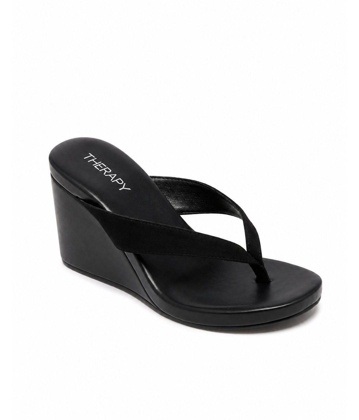 Therapy Australia Women's Ren Round Toe Wedge Thong Heel - Black microsuede