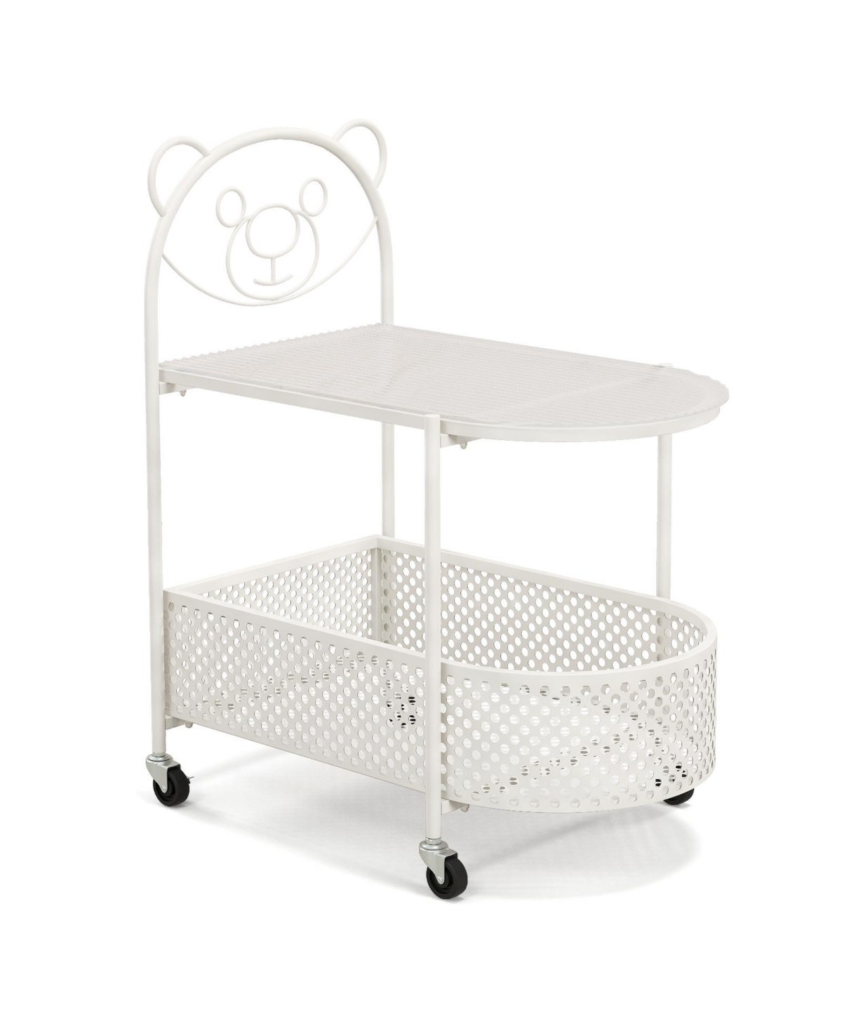 Mecale 2 Tier Mobile Glass Coffee Table with Bear Pattern Golden - White