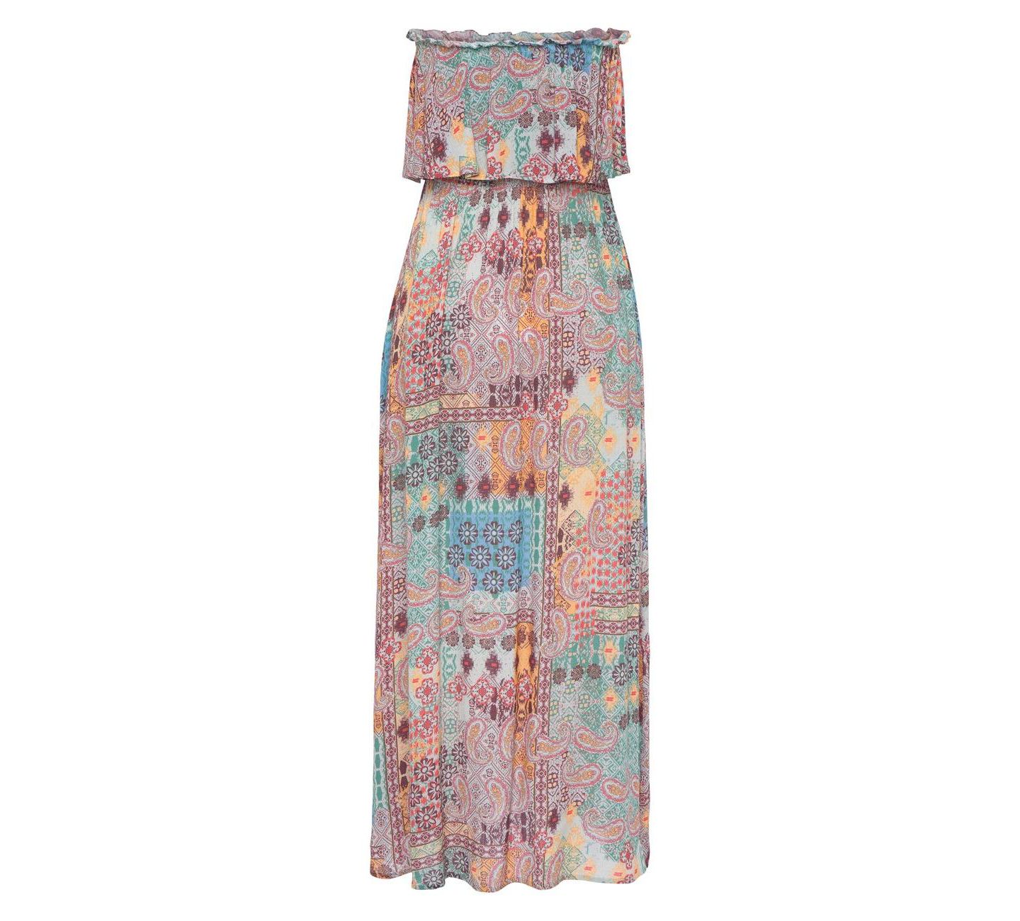 Женское платье Lascana Patchwork-Print Bandeau Ruffle-Trim Maxi, цвет: Разноцветный с принтом — фото 4