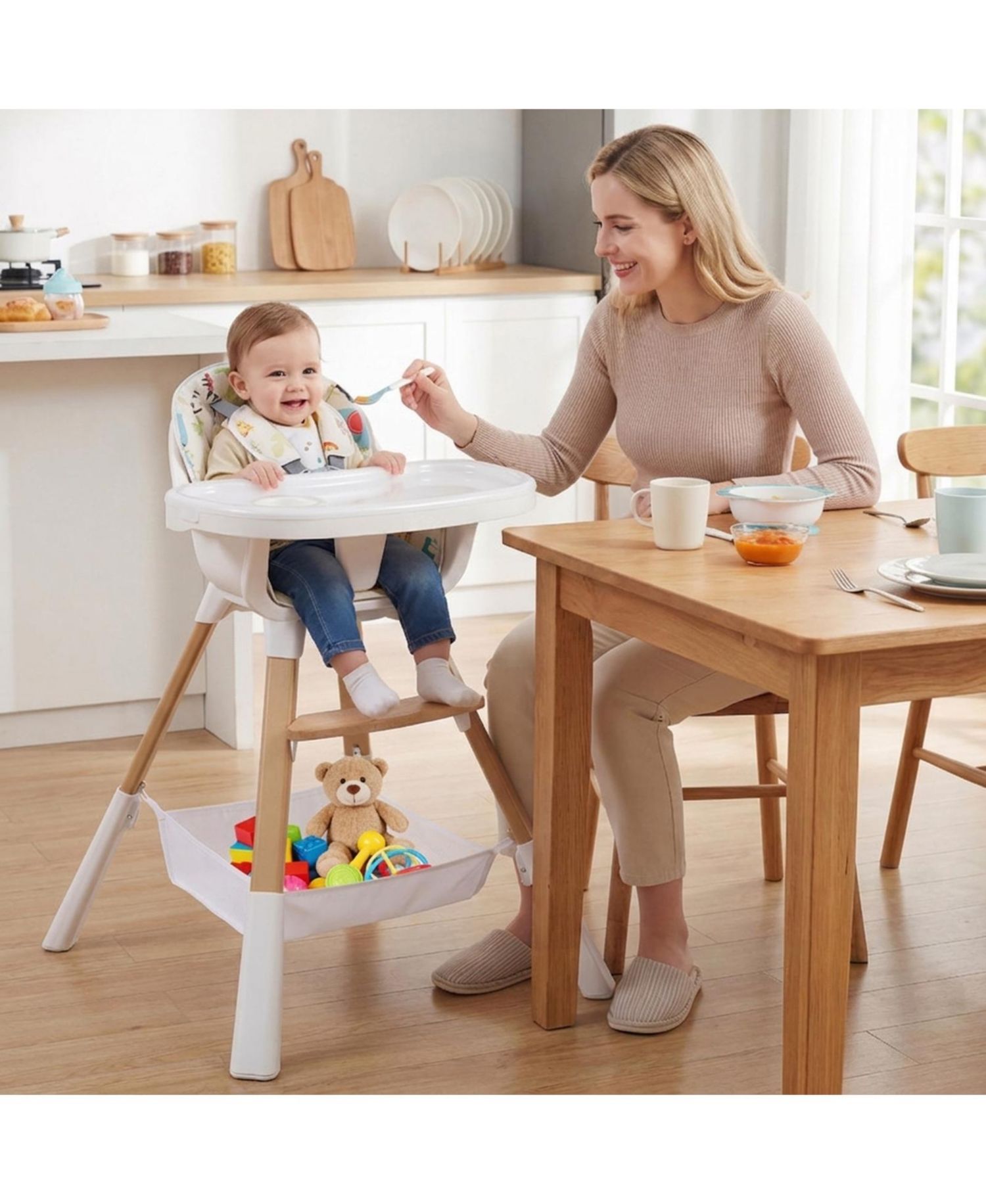 Convertible Dual-Tray Adjustable-Height High Chair