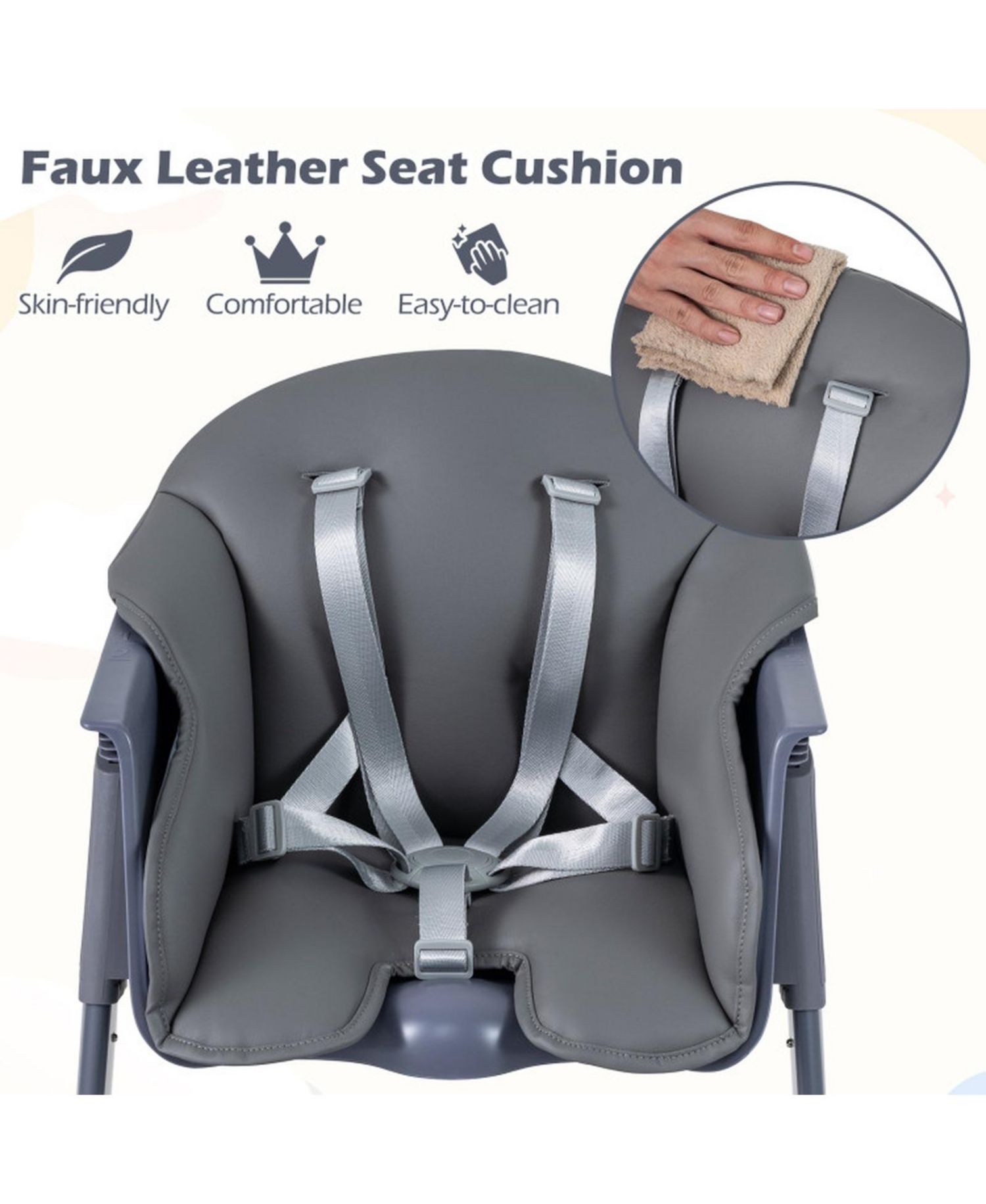 Footrest-Equipped 3-in-1 Washable High Chair for Toddlers