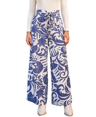 Women's Me Time Wide-Leg Long-Sleeve Tropical-Print Jumpsuit