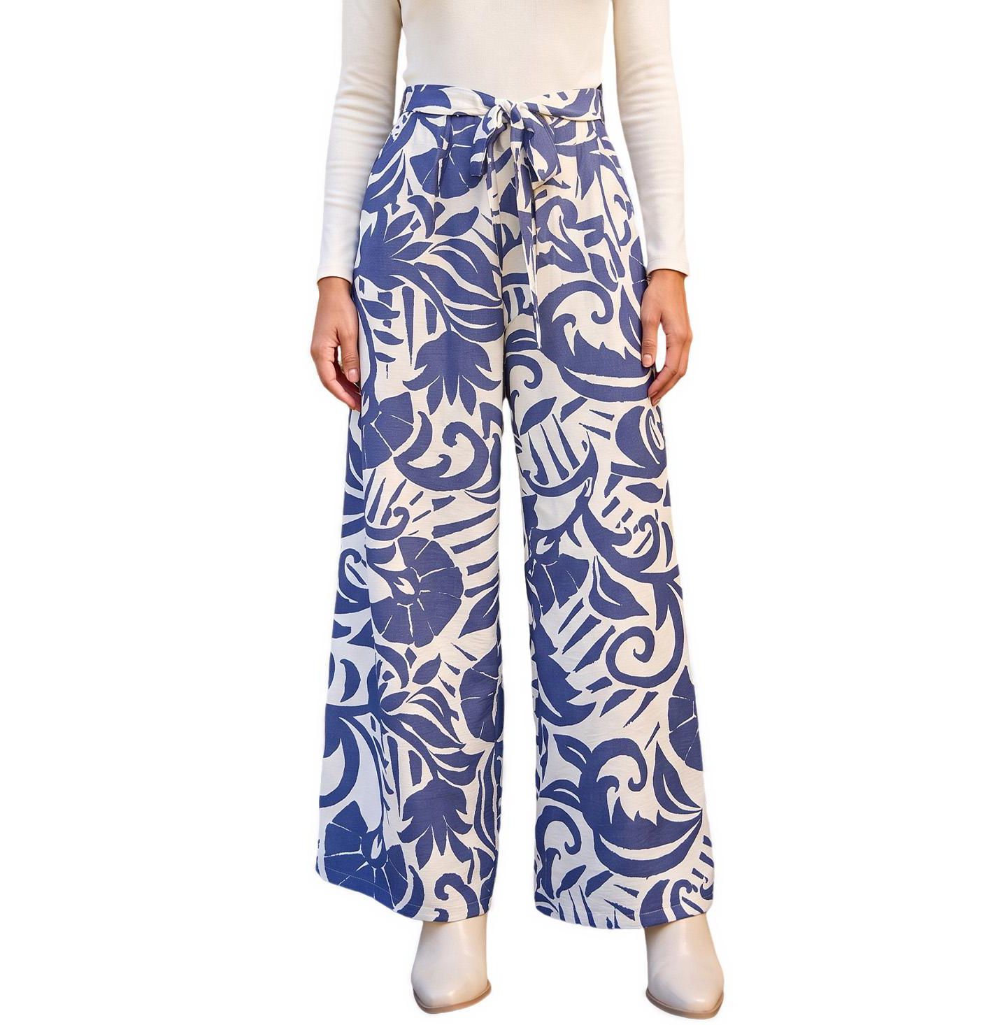 Женский комбинезон Cupshe Me Time Wide-Leg Long-Sleeve Tropical-Print, цвет: Средний синий — фото 1