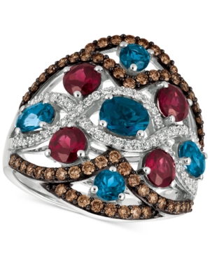 image of Le Vian Blue Topaz, Raspberry Rhodolite Garnet and Diamond (3-1/6 ct. t.w.) Ring in 14k White Gold, Created for Macy-s