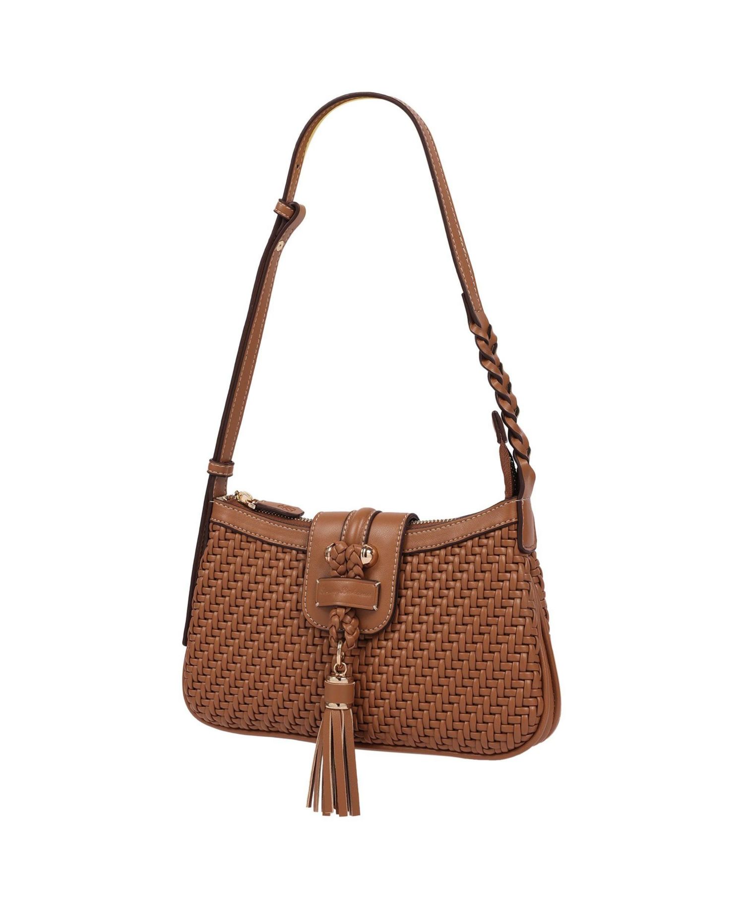 Tassel Tab Woven Shoulder Bag