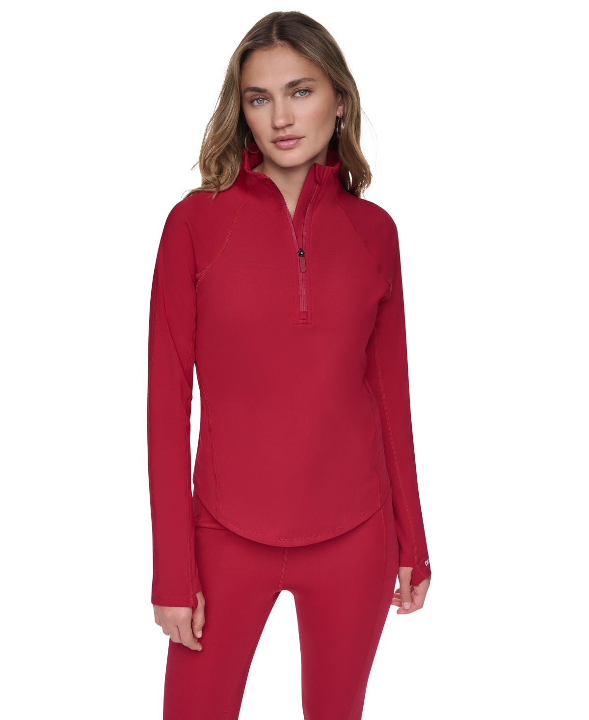 Dkny Sport Women's Half Zip Funnel Neck Pullover with Back Zipper Pocket - Ruby/ruby