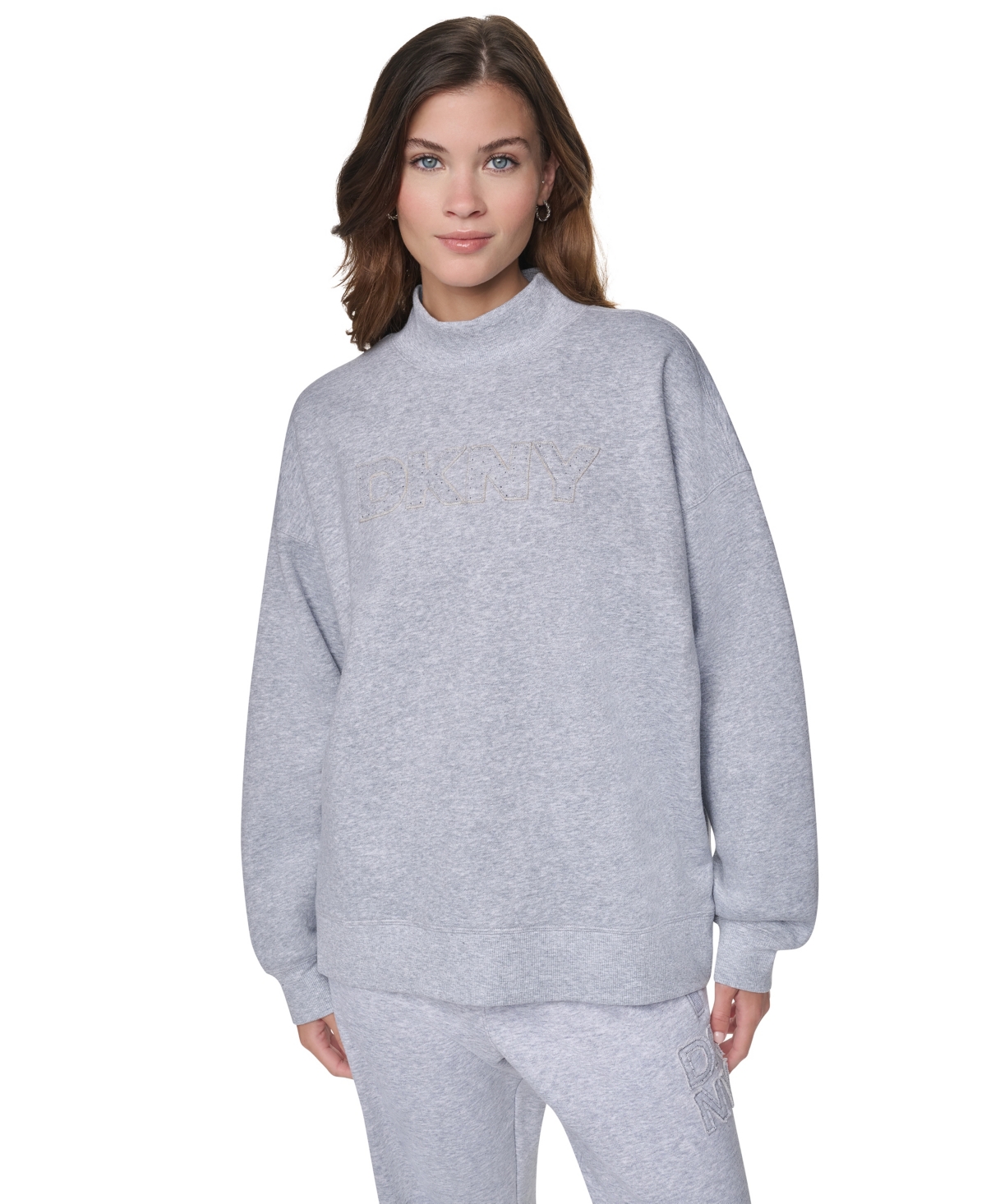 Dkny Sport Women's Rhinestone Applique Oversized Mock Neck Pullover