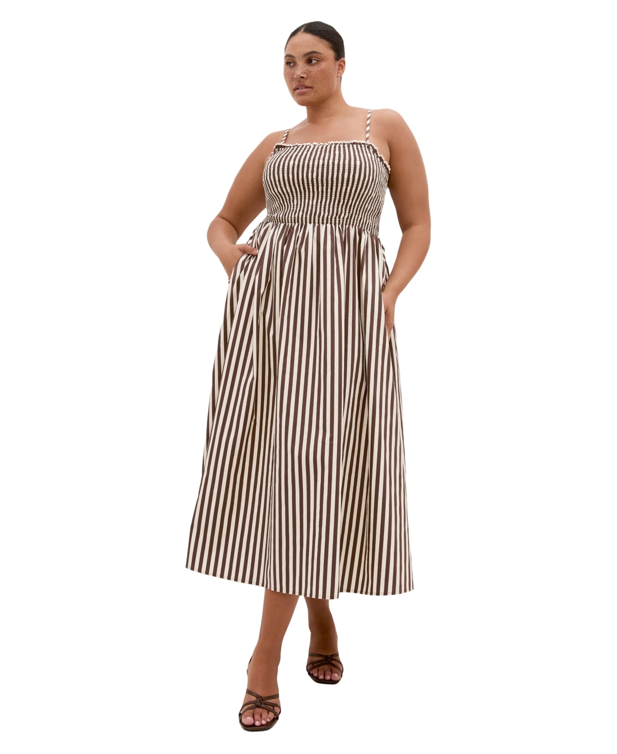 City Chic Women's Jolie Stripe Midi Dress - Choc stripe